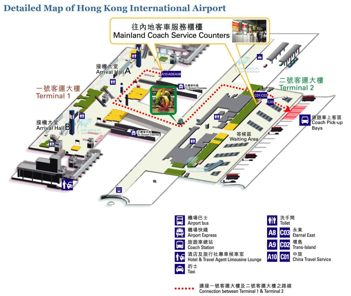 Hong Kong mapa do aeroporto terminal 1 2