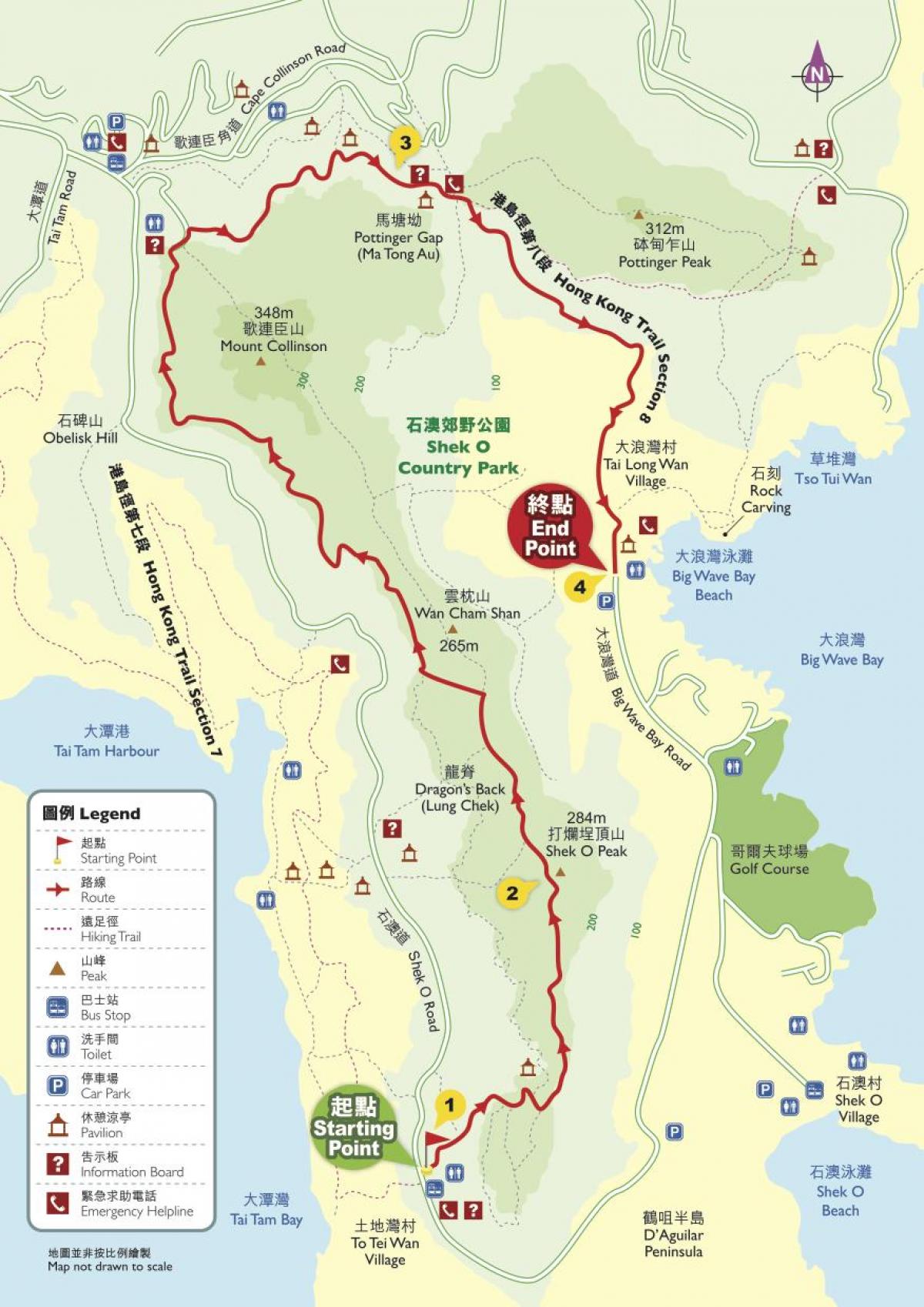 caminhadas mapa de Hong Kong