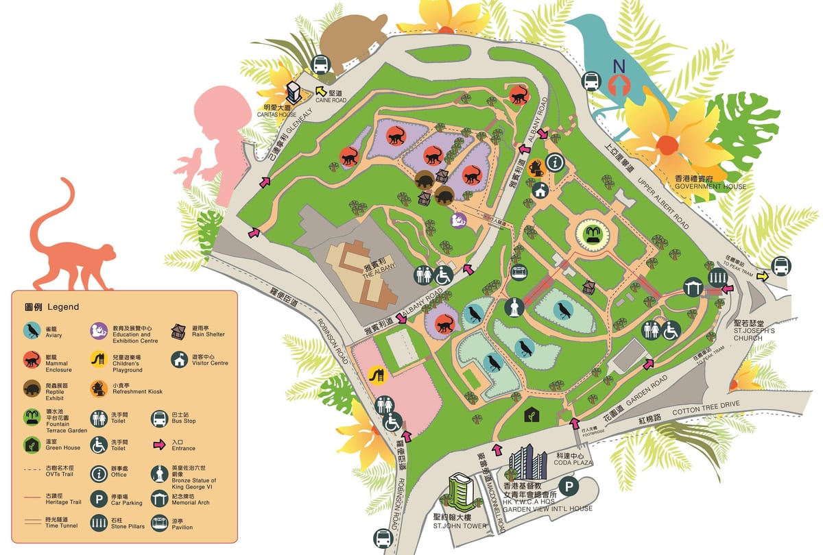 mapa de Hong Kong e jardins zoológicos e botânicos