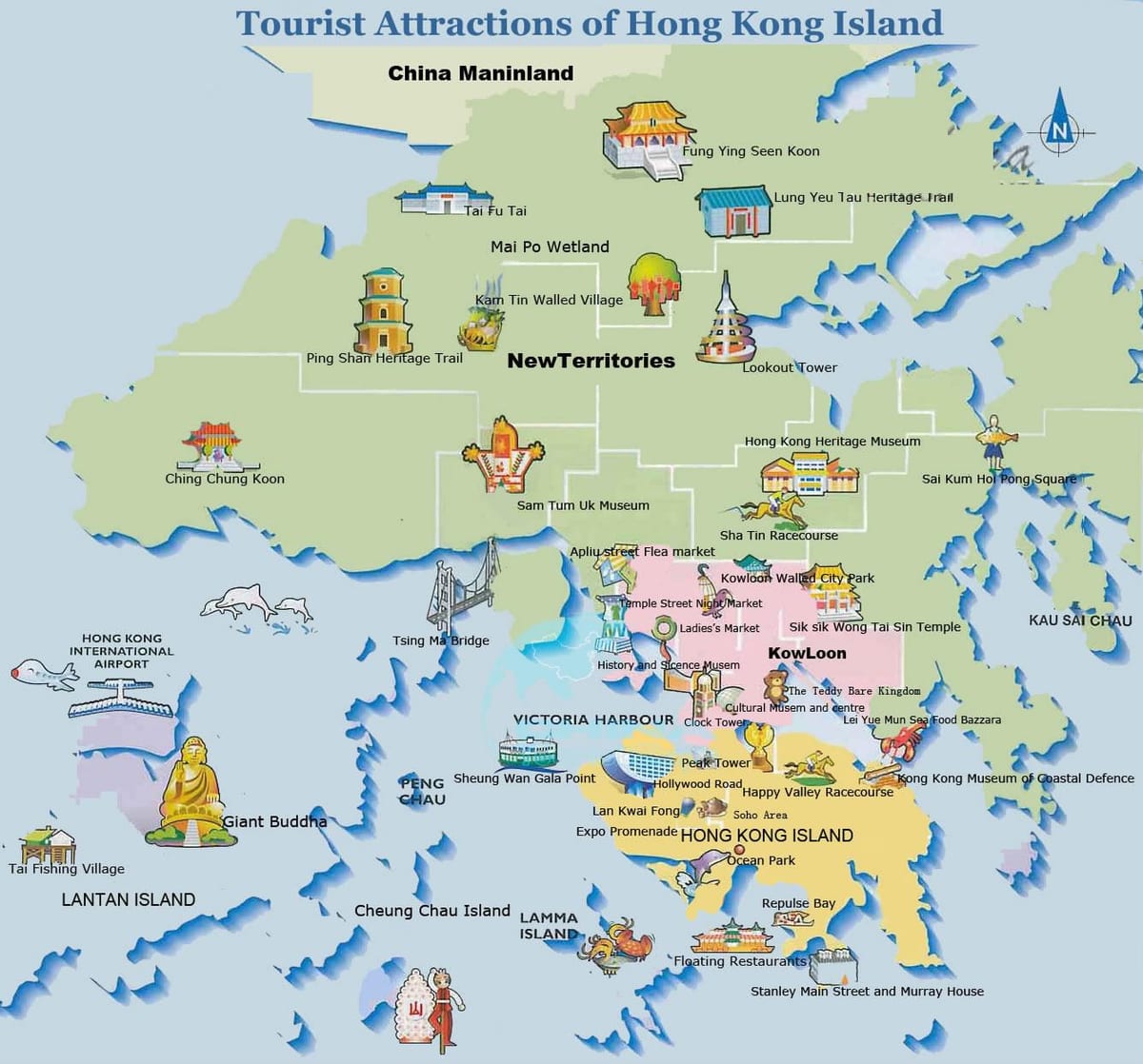 dos turistas mapa de Hong Kong
