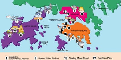 Mapa de novos territórios de Hong Kong